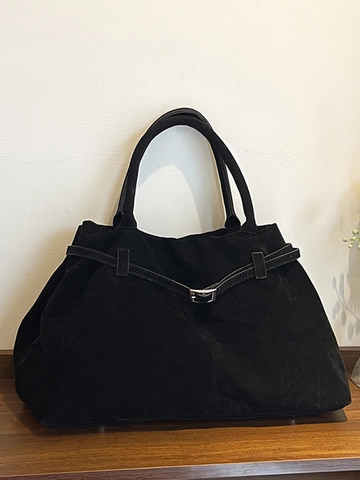 Borsa Tote in Pelle Scamosciata Sintetica Vintage Donna Grande Capacità Minimalista con Fibbia Tracolla Pendolare Borsa a Mano