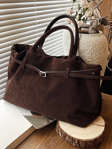 Borsa Tote in Pelle Scamosciata Sintetica Vintage Donna Grande Capacità Minimalista con Fibbia Tracolla Pendolare Borsa a Mano