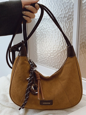 Borsa a Spalla Hobo in Pelle PU Vintage Francese per Donna Borsa Dumpling Minimalista Urbana Con Ciondolo Borsa a Tracolla Quotidiana