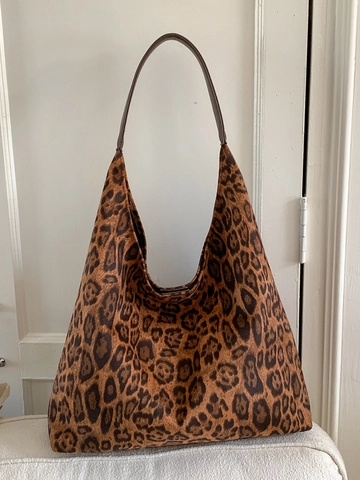 Bolso Hobo de Gamuza con Estampado de Leopardo para Mujer Gran Capacidad Bolso de Hombro Retro Casual Urbano Simple