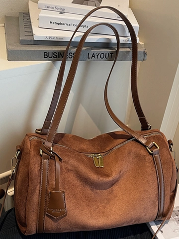 Dames Retro Suède Textuur PU Leer Boston Tas Grote Capaciteit Schoudertas Crossbody Handtas Voor Woon Werkverkeer Mode Reizen