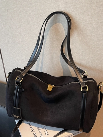 Dames Retro Suède Textuur PU Leer Boston Tas Grote Capaciteit Schoudertas Crossbody Handtas Voor Woon Werkverkeer Mode Reizen