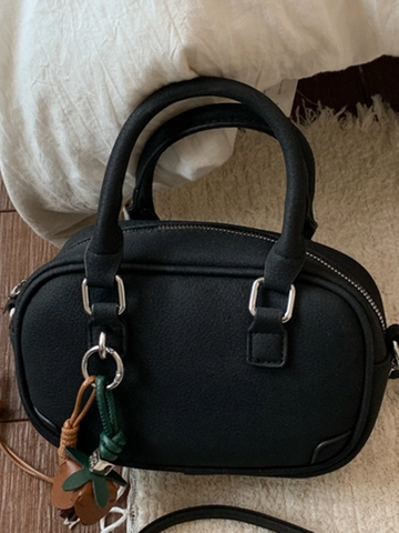 Vintage PU Leather Small Boston Shoulder Bag For Women Urban Minimalist Retro Crossbody Handbag With Pendant Fashion Commuter Travel Bag