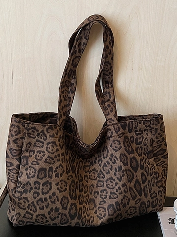 Damen Große Kapazität Leopardenmuster Tragetasche Urban Minimalistisch Stoff Umhängetasche Mode Casual Handtasche Für Den Alltag