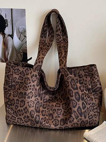 Damen Große Kapazität Leopardenmuster Tragetasche Urban Minimalistisch Stoff Umhängetasche Mode Casual Handtasche Für Den Alltag