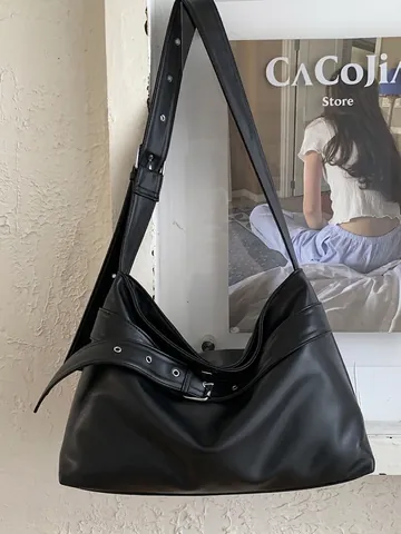 Borsa a Spalla da Donna in Pelle PU di Grande Capacità Borsa Hobo Minimalista Retro Con Tracolla Regolabile a Fibbia per Tutti i Giorni