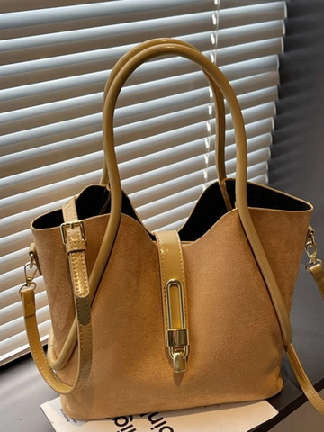 Bolso Tote Vintage para Mujer Gran Capacidad Cuero PU Esmerilado Bolso de Hombro Cruzado Hebilla de Metal Dorado Bolso de Oficina