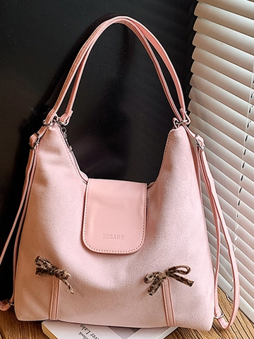 Retro Große Kapazität Wildleder Rucksack Damen Mit Leopard Schleife Dekoration Multifunktionale Schultertasche Tote Pendeltasche