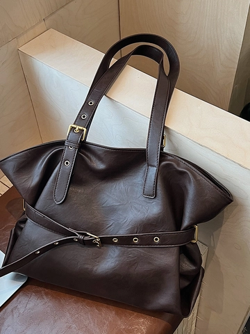 Bolso Tote de Moda para Mujer de Cuero PU Gran Capacidad Bolso de Hombro Casual para Trabajo Color Sólido Bolso Shopper Retro