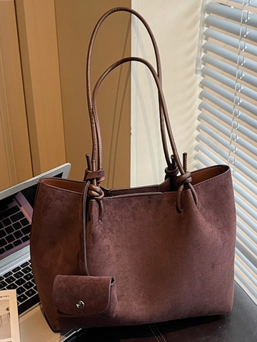 Damen Vintage PU Leder Tote Bag Große Kapazität Minimalistische Schultertasche Achseltasche Mit Abnehmbarem Mini Beutel Täglich Pendeln