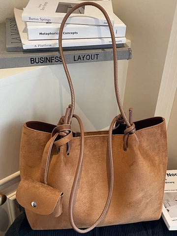 Damen Vintage PU Leder Tote Bag Große Kapazität Minimalistische Schultertasche Achseltasche Mit Abnehmbarem Mini Beutel Täglich Pendeln