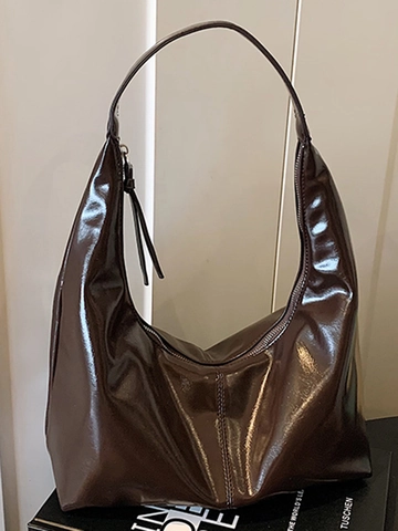 Damen Retro Glänzende PU Leder Hobo Schultertasche Große Kapazität Minimalistische Pendler Unterarm Tote Bag Reißverschluss