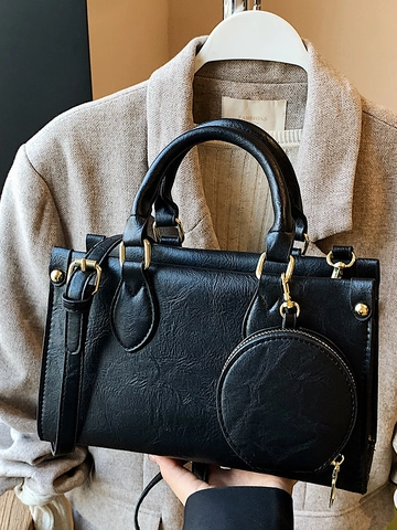 Retro PU Leather Crossbody Bag For Women With Mini Round Purse Urban Minimalist Shoulder Bag Handbag Commuting Square Tote Bag