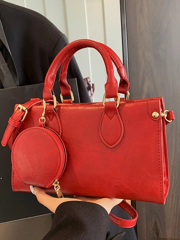 Retro PU Leather Crossbody Bag For Women With Mini Round Purse Urban Minimalist Shoulder Bag Handbag Commuting Square Tote Bag