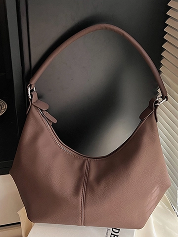 Urban Minimalist Women Hobo Bag Litchi Pattern PU Leather Shoulder Bag Solid Color Large Capacity Dumpling Armpit Bag Daily Wear