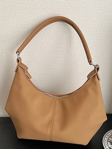 Urban Minimalist Women Hobo Bag Litchi Pattern PU Leather Shoulder Bag Solid Color Large Capacity Dumpling Armpit Bag Daily Wear