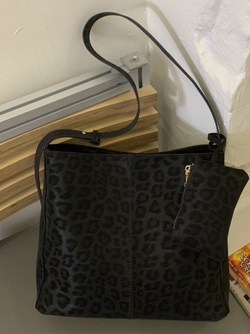 Women Leopard Print Tote Bag Large Capacity Shoulder Bag Retro PU Leather Urban Commuter Bag-In-Bag With Pouch Handbag