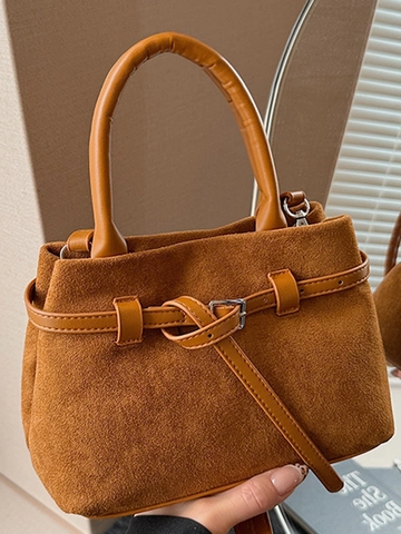 Urban Minimalist Damen Mattierte Wildleder Beuteltasche Fashion Stitching Nische Handtasche Pendler Umhängetasche Schnalle