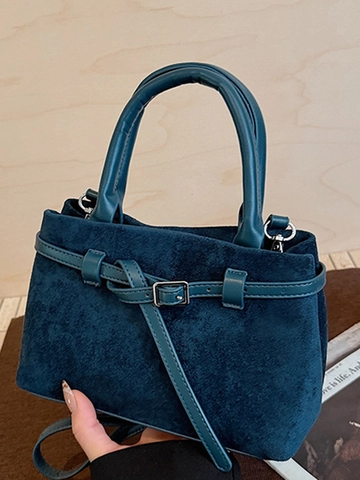 Urban Minimalist Damen Mattierte Wildleder Beuteltasche Fashion Stitching Nische Handtasche Pendler Umhängetasche Schnalle