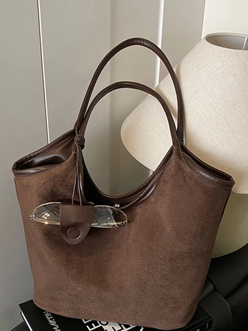 Bolso Tote Retro de Gamuza Sintética para Mujer Gran Capacidad Bolso de Hombro para Viaje Diario Con Hebilla Magnética Bolso Minimalista Color Sólido