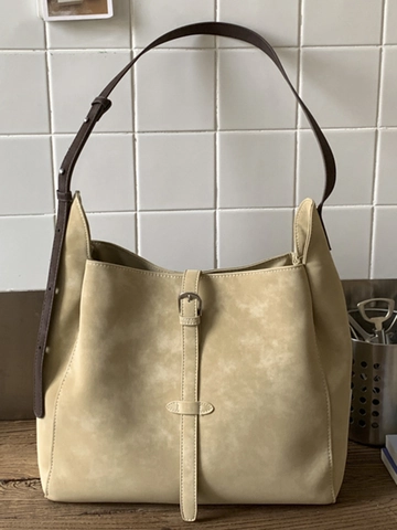 Borsa a Spalla Retro da Donna Grande Capacità Minimalista in Pelle PU Borsa a Secchiello Con Tracolla Regolabile Borsa Hobo Casual per Uso Quotidiano