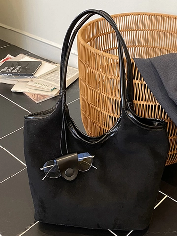 Bolso Tote Retro de Gamuza Sintética para Mujer Gran Capacidad Bolso de Hombro para Viaje Diario Con Hebilla Magnética Bolso Minimalista Color Sólido