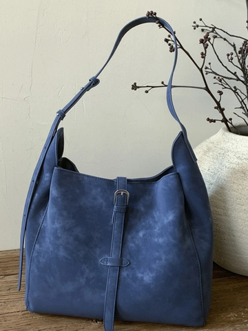 Borsa a Spalla Retro da Donna Grande Capacità Minimalista in Pelle PU Borsa a Secchiello Con Tracolla Regolabile Borsa Hobo Casual per Uso Quotidiano