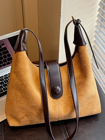 Vintage PU Suede Texture Hobo Τσάντα Ώμου για Γυναίκες Μόδα Απλή Τσάντα Μετακίνησης Σχέδιο Σύνδεσης Casual Καθημερινή Τσάντα Χειρός