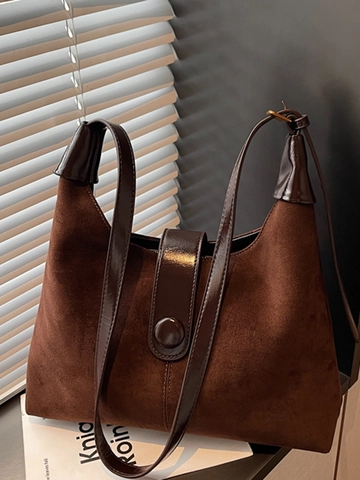 Vintage PU Suede Texture Hobo Τσάντα Ώμου για Γυναίκες Μόδα Απλή Τσάντα Μετακίνησης Σχέδιο Σύνδεσης Casual Καθημερινή Τσάντα Χειρός