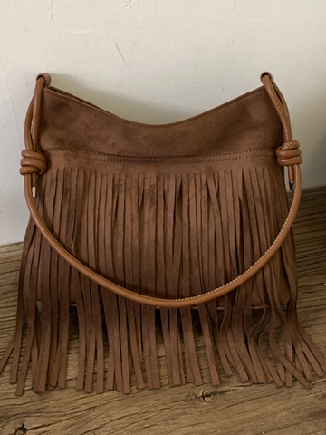 Borsa a Tracolla Boho Retro con Nappine Donna Pelle Sintetica Frange Minimalista Opaca PU Texture Scamosciata Borsa Urbana