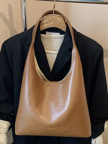 Borsa a Tracolla Hobo in Pelle PU Vintage di Grande Capacità da Donna Borsa Tote Retrò con Nappa in Grani di Legno Elegante Borsa Pendolare