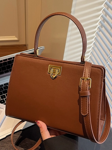 Borsa a Tracolla in Pelle PU Vintage per Donna Borsa Tote Retro Briefcase Grande Capacità Borsa a Mano con Serratura in Metallo Oro