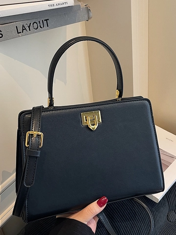Borsa a Tracolla in Pelle PU Vintage per Donna Borsa Tote Retro Briefcase Grande Capacità Borsa a Mano con Serratura in Metallo Oro