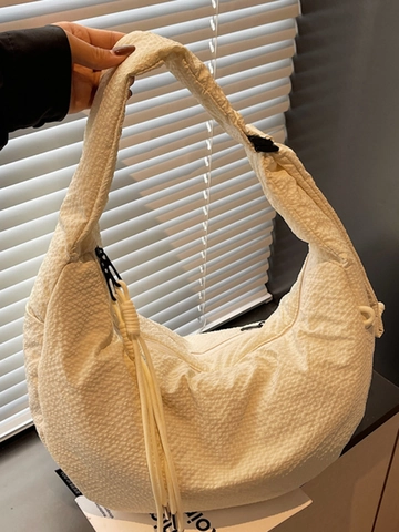 Bolso Hobo de Gran Capacidad para Mujer Color Sólido Textura de Gofre Bandolera Bolso de Hombro Casual Conmutar Bolso de Mano Versátil