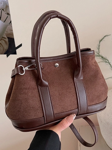 Women Suede Leather Patchwork Shoulder Bag Vintage Large Capacity Tote Bag Urban Minimalist Handbag Crossbody Bag With Strap