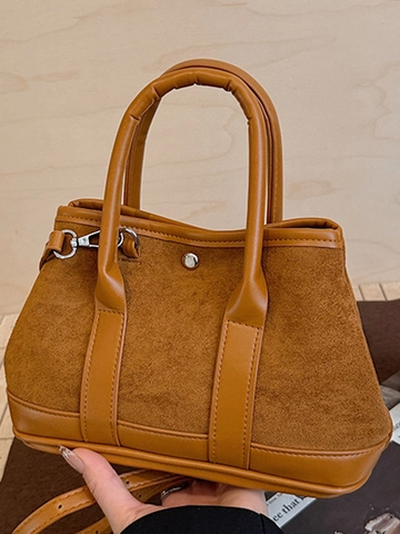 Women Suede Leather Patchwork Shoulder Bag Vintage Large Capacity Tote Bag Urban Minimalist Handbag Crossbody Bag With Strap