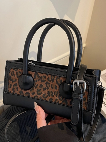 Vintage Luipaardprint Kleine Vierkante Tas Voor Dames PU Leer Patchwork Schoudertas Stijlvolle Crossbody Handtas Dagelijks Portemonnee