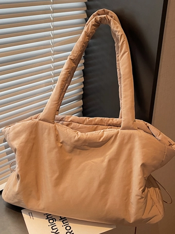 Bolso Tote Acolchado de Poliéster de Gran Capacidad Estilo Coreano Para Mujer Bolso de Hombro Casual Color Sólido Con Cordón Bolso de Mano de Viaje