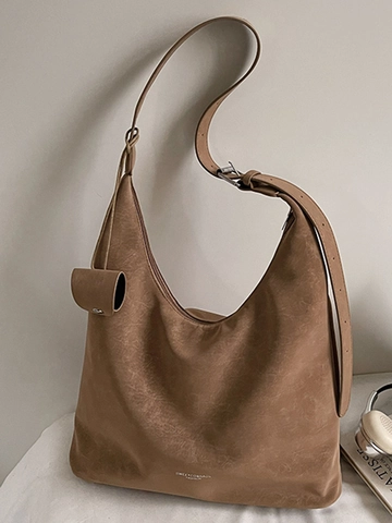 Women Vintage Suede Large Capacity Hobo Bag Retro Minimalist Tote Shoulder Bag Commuter Daily Fashion Solid Color Handbag