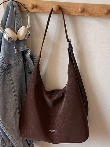 Women Vintage Suede Large Capacity Hobo Bag Retro Minimalist Tote Shoulder Bag Commuter Daily Fashion Solid Color Handbag