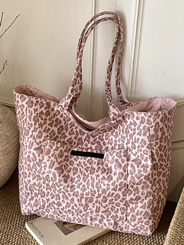Borsa Tote in Tela con Stampa Leopardata Rosa Retro da Donna Borsa a Spalla Grande Capacità Borsa Hobo per Pendolarismo Quotidiano Shopping Casual
