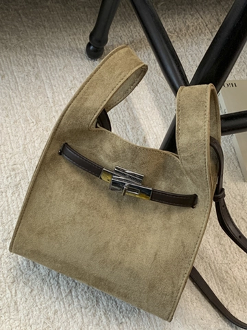 Retro Faux Suede PU Leather Shoulder Bag Women Large Capacity Tote Underarm Bag Metal Rotating Buckle For Daily Commute