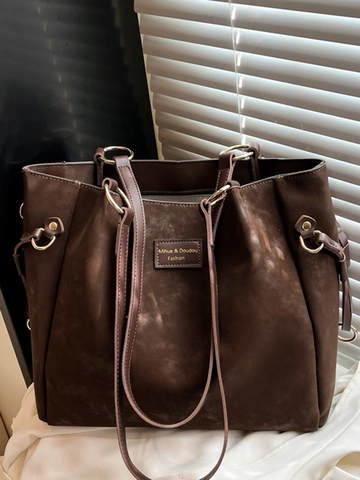 Vintage PU Leder Tote Bag Große Kapazität Für Damen Mode Retro Pendler Schultertasche Mit Metallring Handtasche
