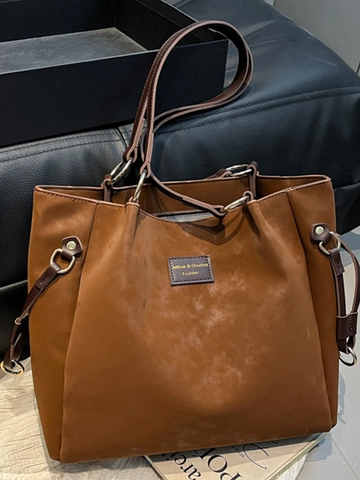 Vintage PU Leder Tote Bag Große Kapazität Für Damen Mode Retro Pendler Schultertasche Mit Metallring Handtasche