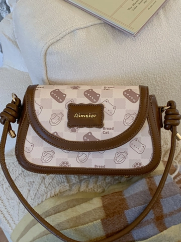 Vintage Retro PU Leder Brot Katze Drucken Kleine Quadratische Umhängetasche Für Damen Mode Pendler Umhängetasche Mit Stern Anhänger