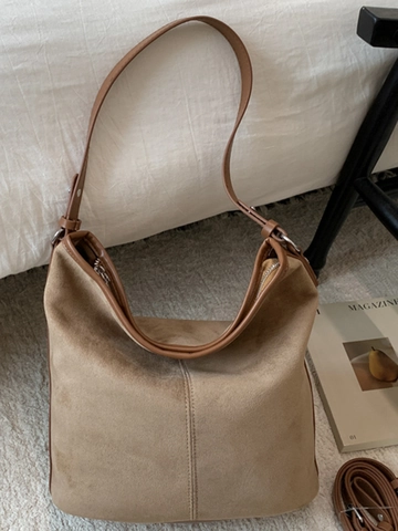 Borsa Tote da Donna in Camoscio PU con Cuciture Grande Capacità Retro Hobo Borsa a Tracolla Con Tracolla Regolabile Moda Casual Pendolare