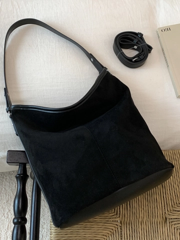 Borsa Tote da Donna in Camoscio PU con Cuciture Grande Capacità Retro Hobo Borsa a Tracolla Con Tracolla Regolabile Moda Casual Pendolare