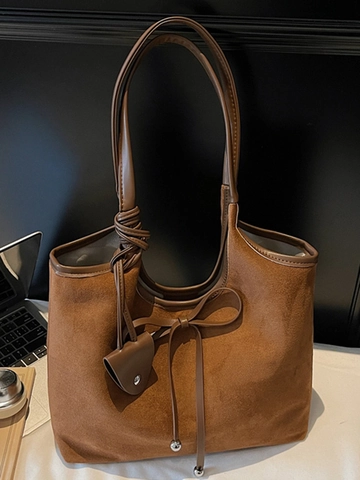 Grote Capaciteit Vintage Frosted Suède Stof Tote Bag Voor Dames Minimalistisch Strik Knoop Schoudertas Herfst Handtas