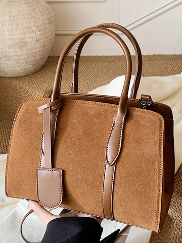 Borsa a Tracolla Retrò Urban Donna in Patchwork di Pelle Scamosciata Grande Capacità Borsa Tote Con Tracolla Casual per Pendolarismo Quotidiano