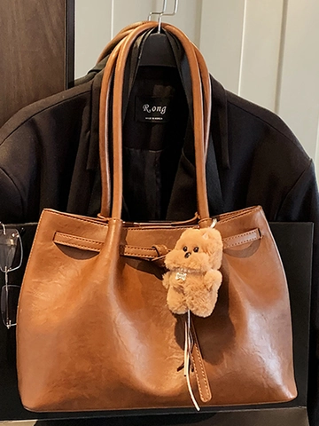 Große Kapazität PU Leder Tragetasche Für Damen Retro Wildleder Optik Umhängetasche Pendler Handtasche Elegante Design Tasche